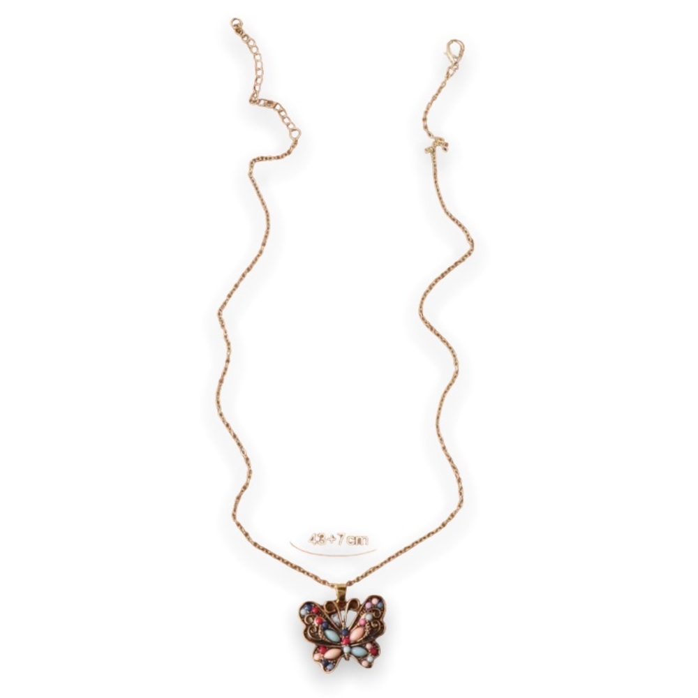 Vintage Multi-Turquoise Butterfly Gold Over Sterling Silver 4.00 ctw Necklace - Picture 4 of 12